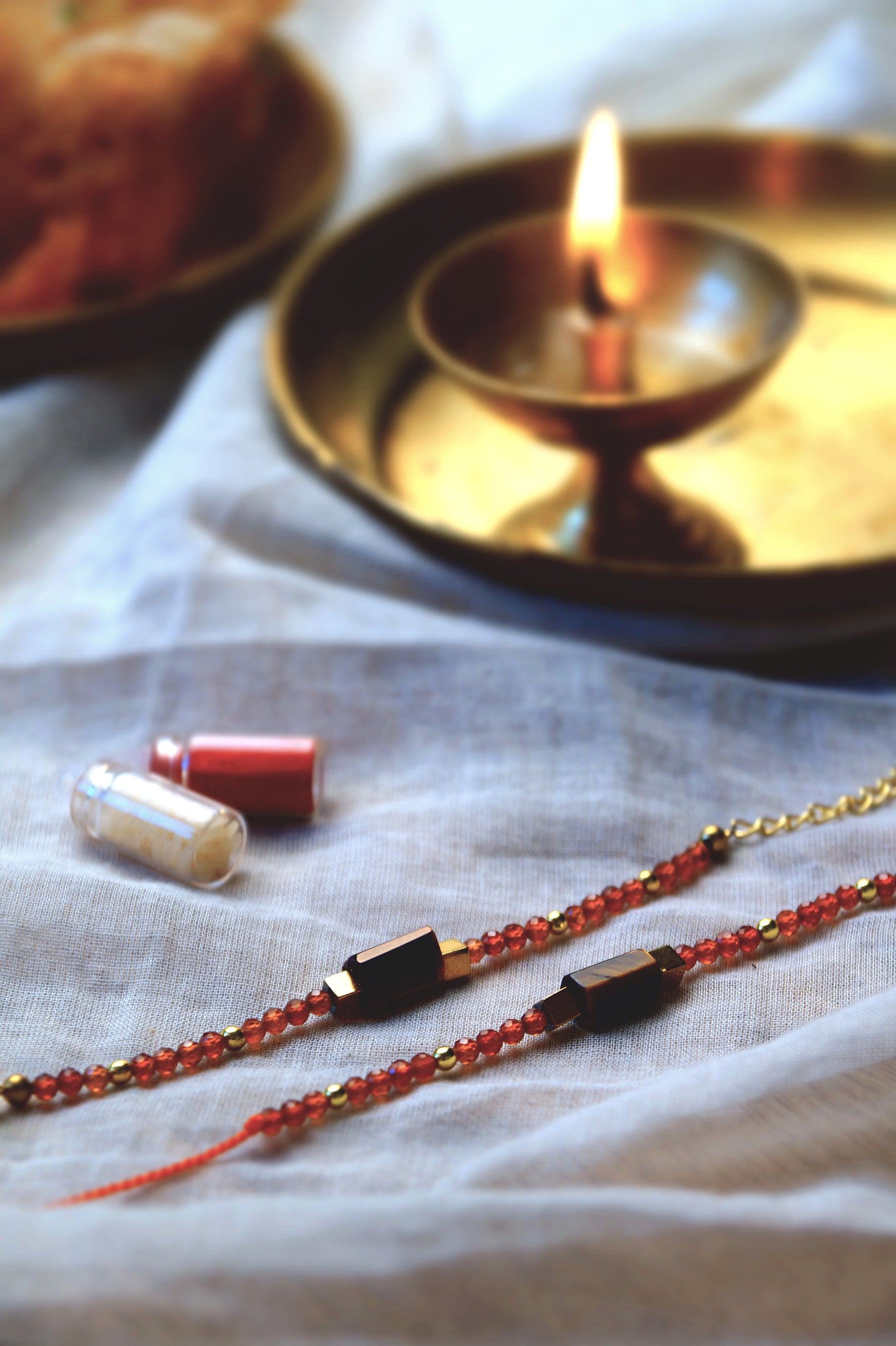 Tiger Eye & Red Onyx Crystal Rakhi & Lumba Combo