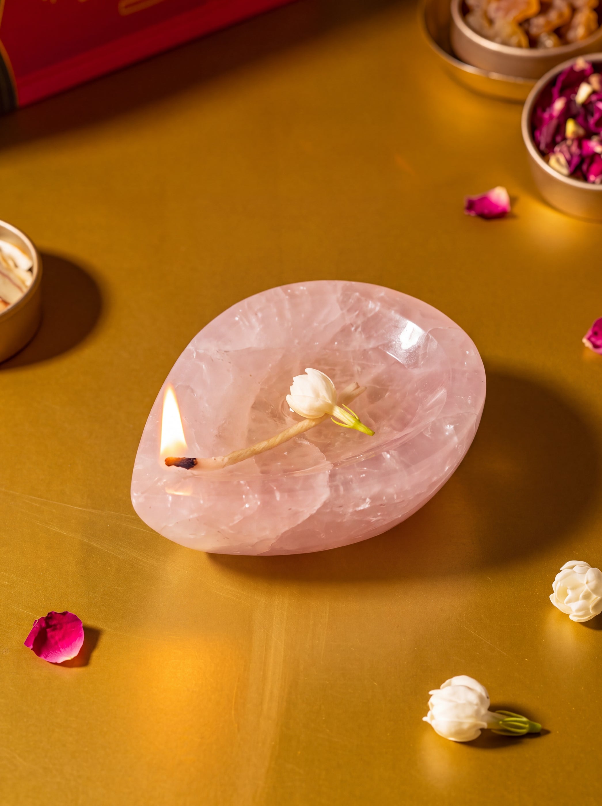 Rose Quartz Crystal Diya