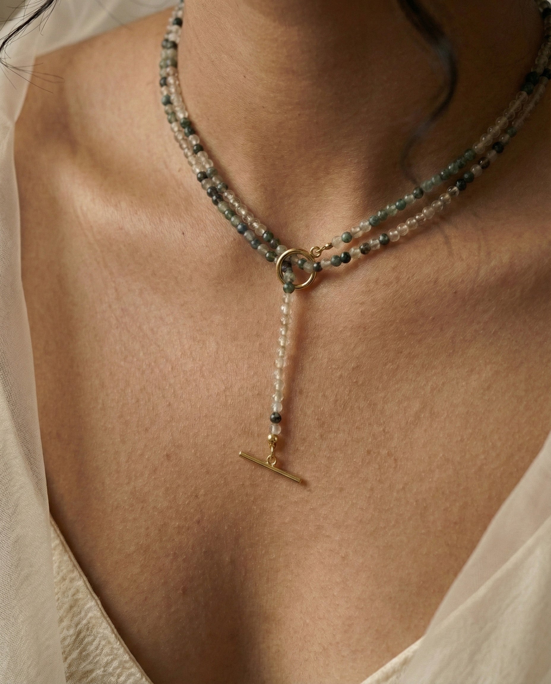 The Wayfarer Lariat: Moss Agate Necklace