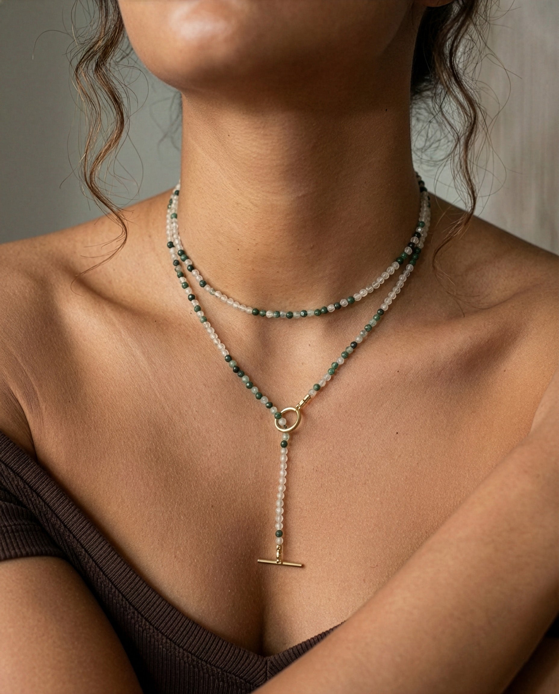 The Wayfarer Lariat: Moss Agate Necklace