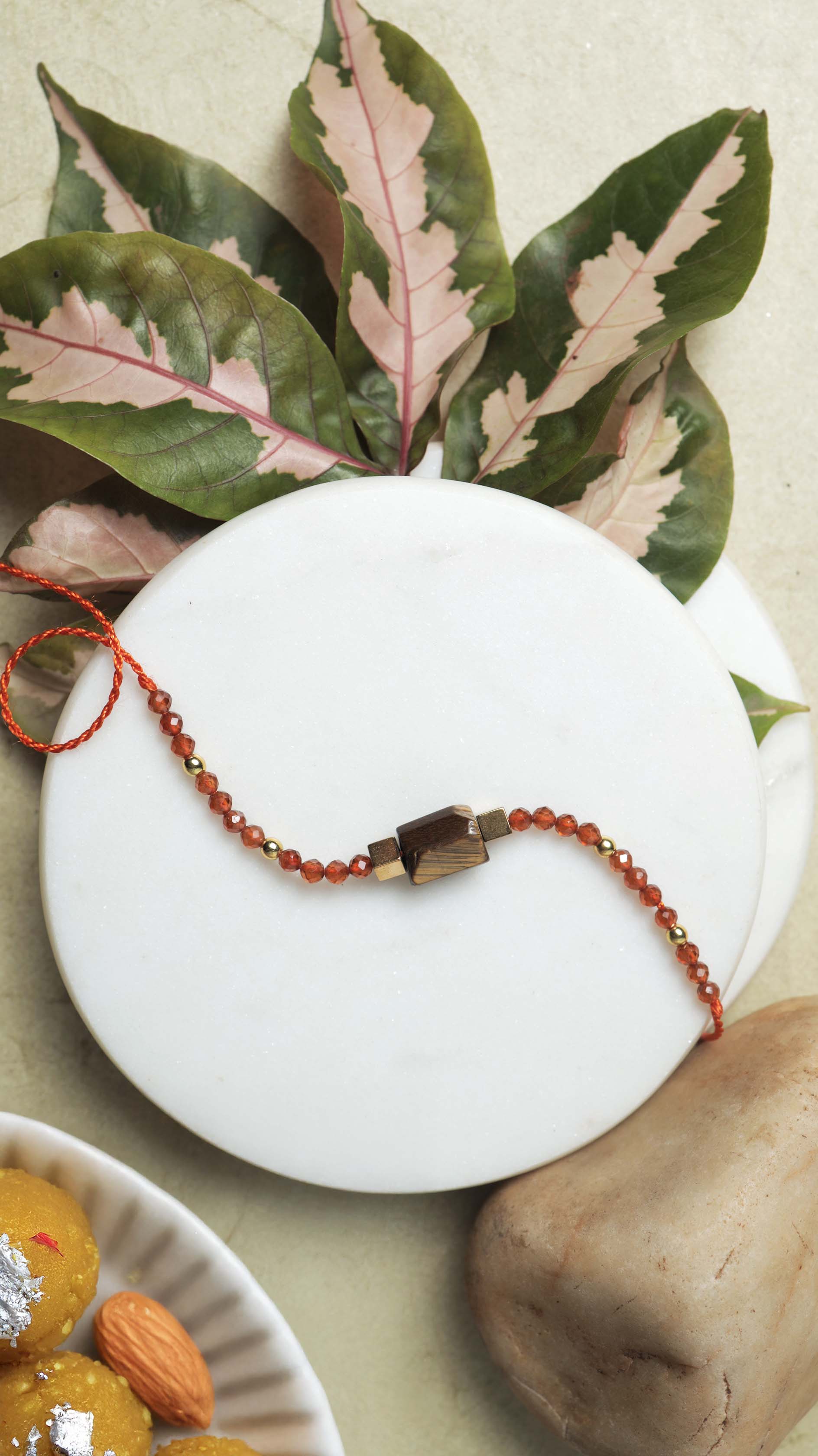 Tiger Eye & Red Onyx Crystal Rakhi
