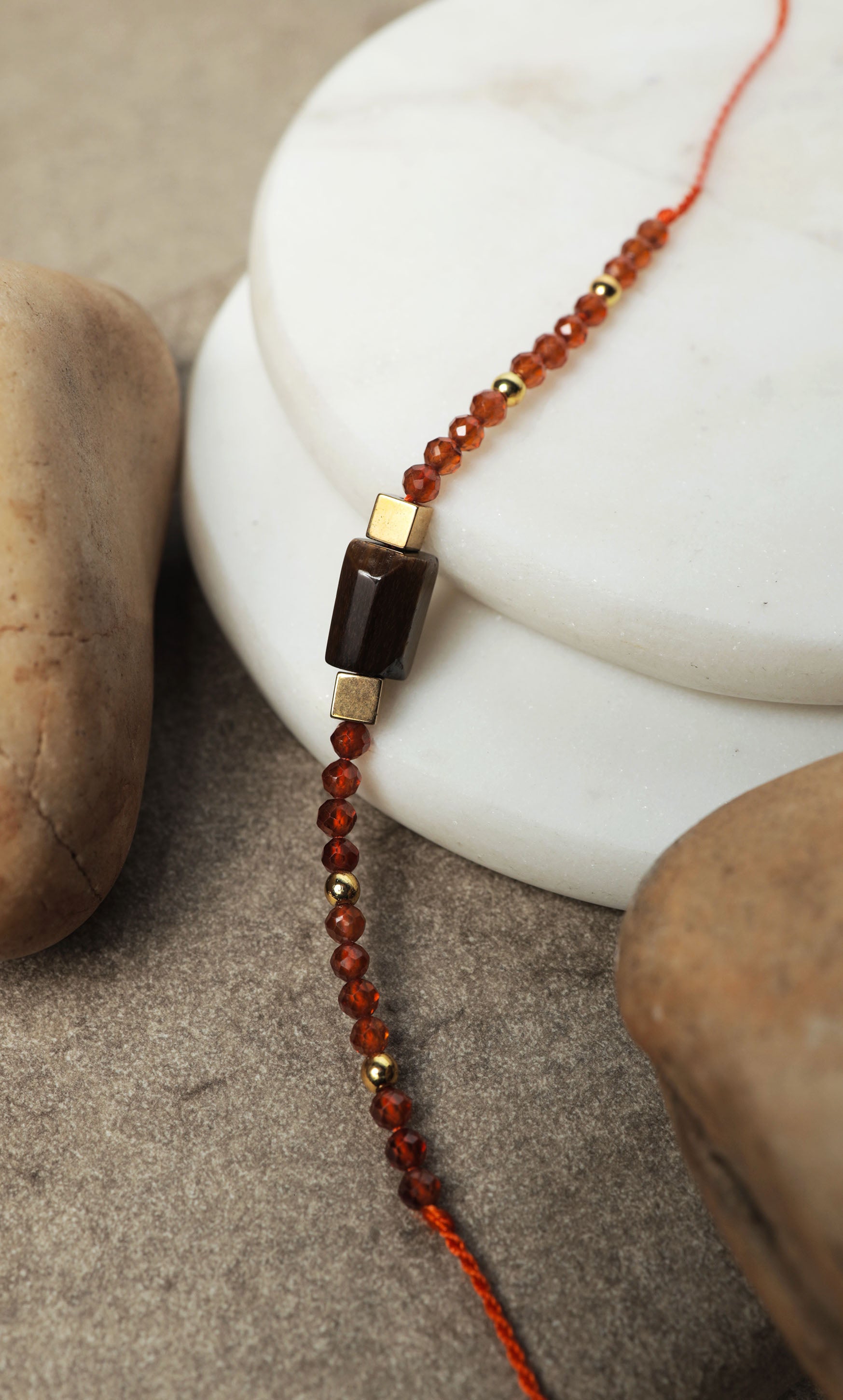 Tiger Eye & Red Onyx Crystal Rakhi