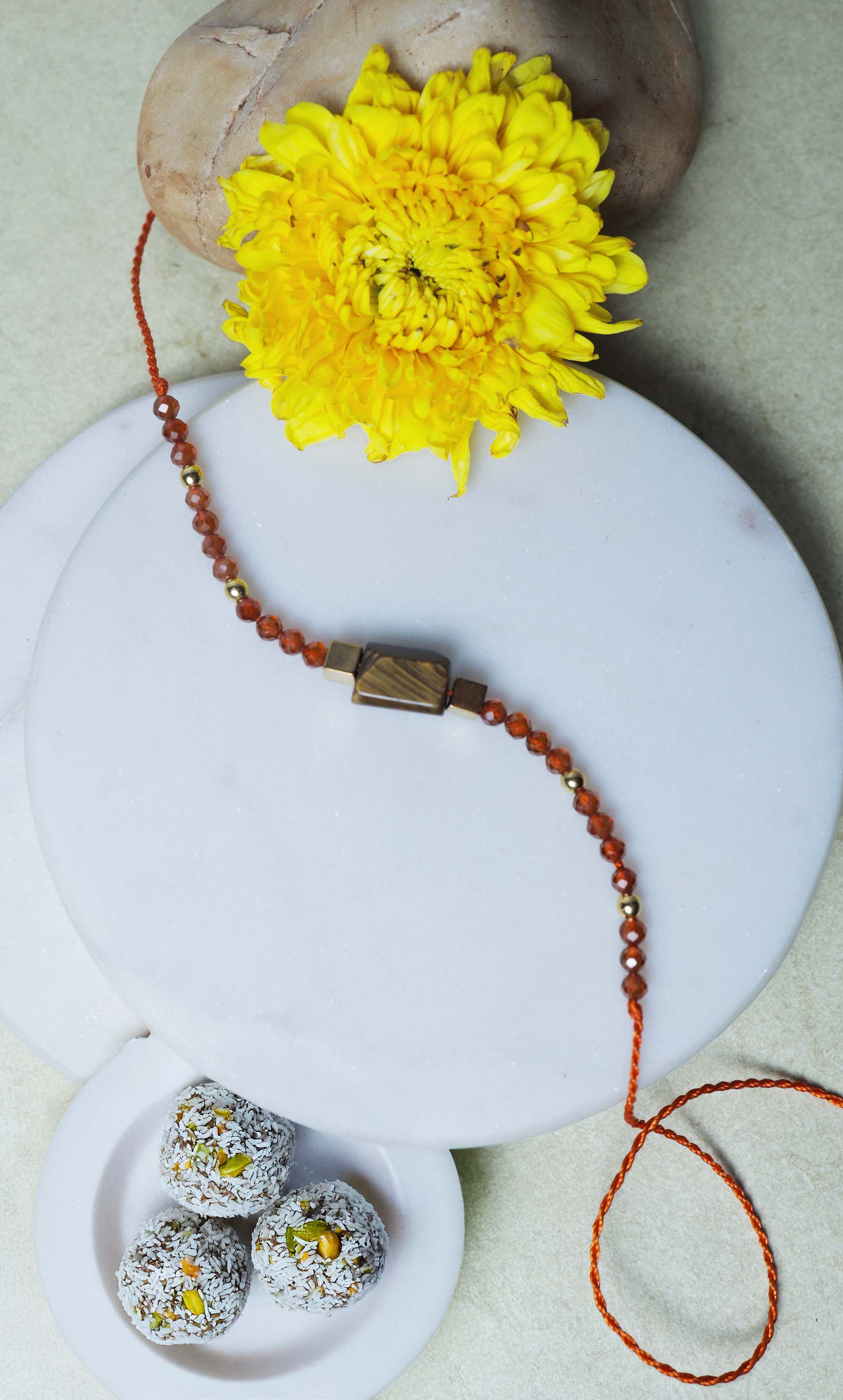 Tiger Eye & Red Onyx Crystal Rakhi