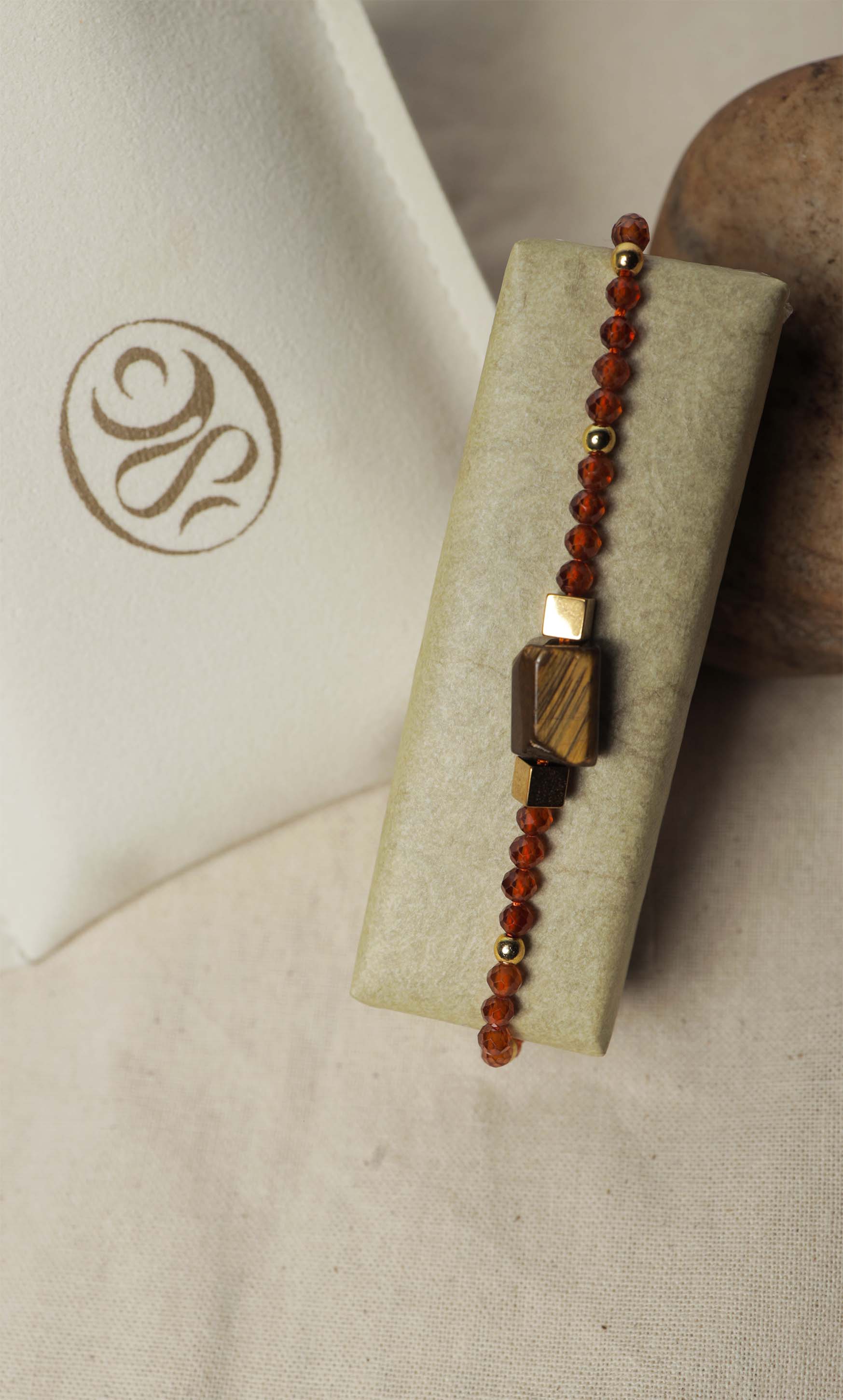 Tiger Eye & Red Onyx Crystal Rakhi
