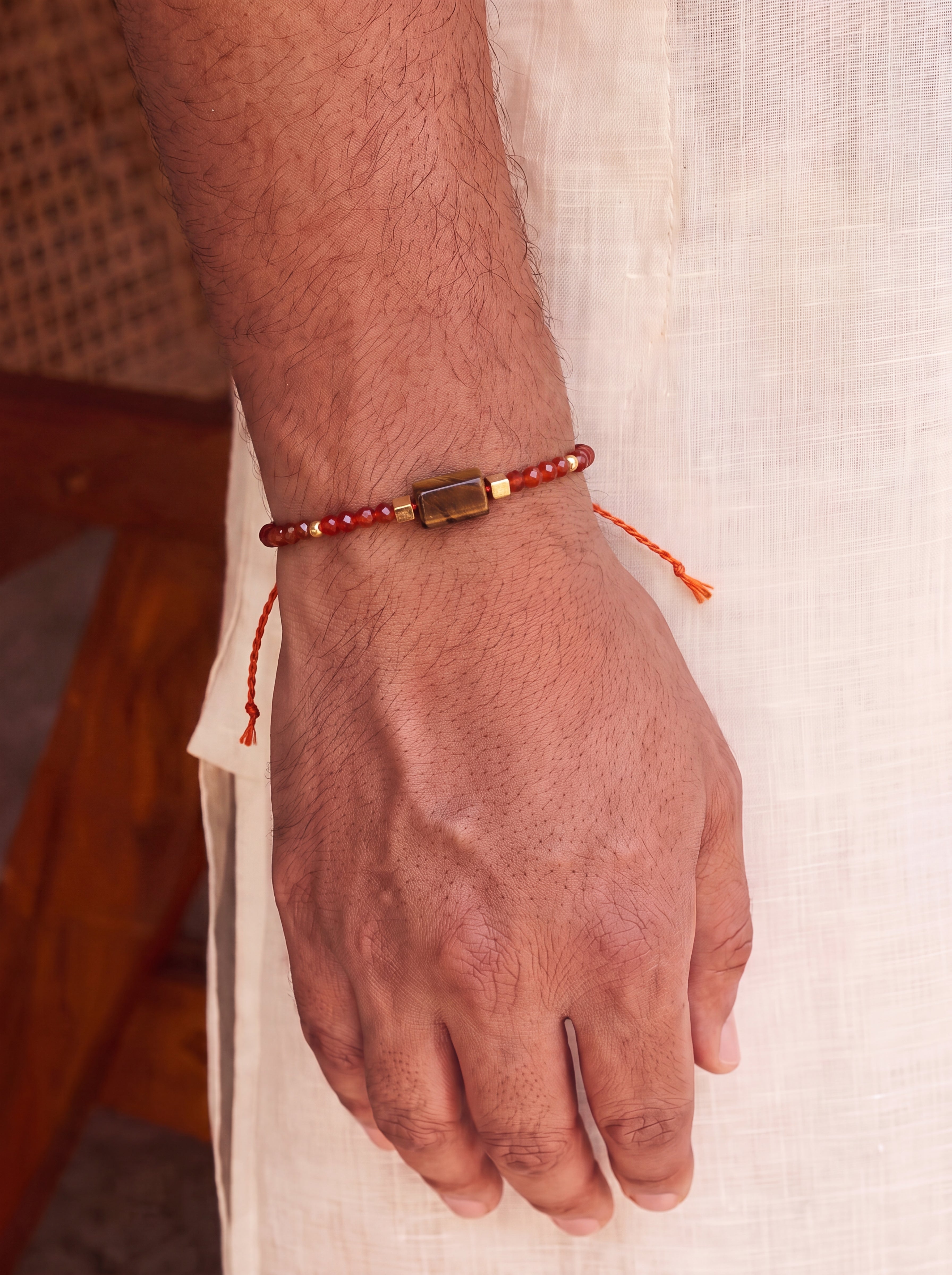 Tiger Eye & Red Onyx Crystal Rakhi & Lumba Combo