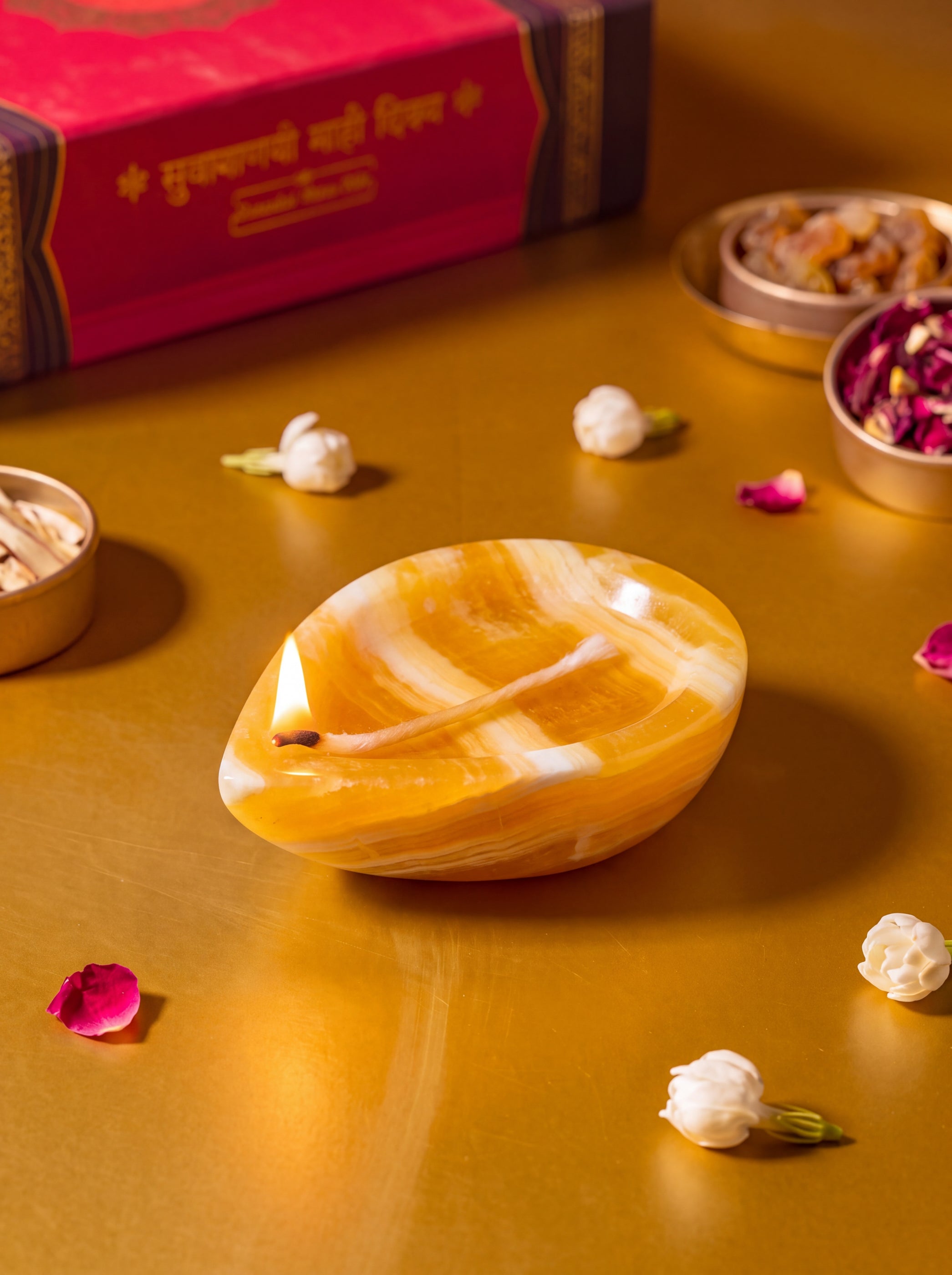 Yellow Agate Crystal Diya